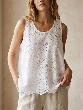 Natalie Martin Cotton White Eyelet Tank in Salt NWOT Large